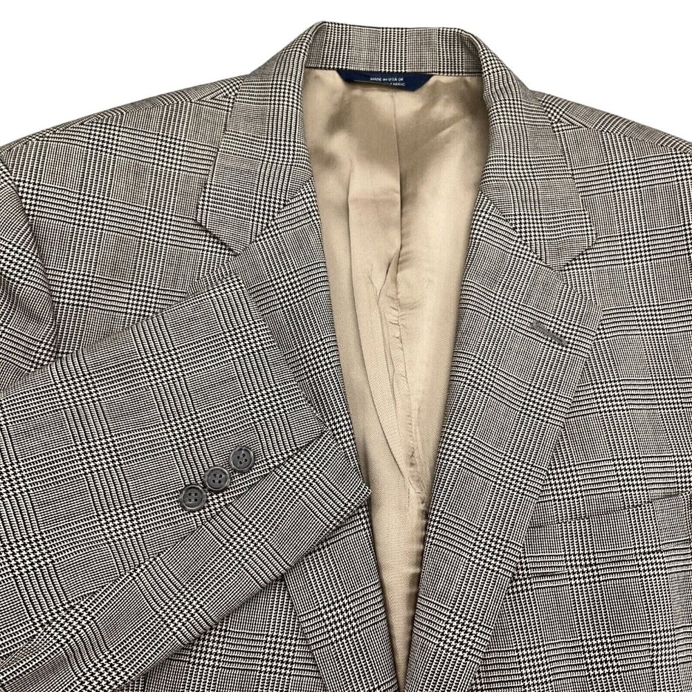 Brooks Brothers Blazer Men 42 Brown Black Prince Edward Plaid Wool Jacket USA